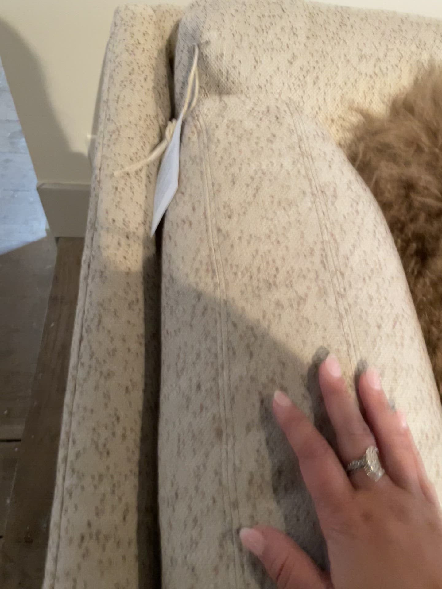 Seymour XL Sofa in Suing 270.010 Natural Fabric and Seal Walnut Finish
