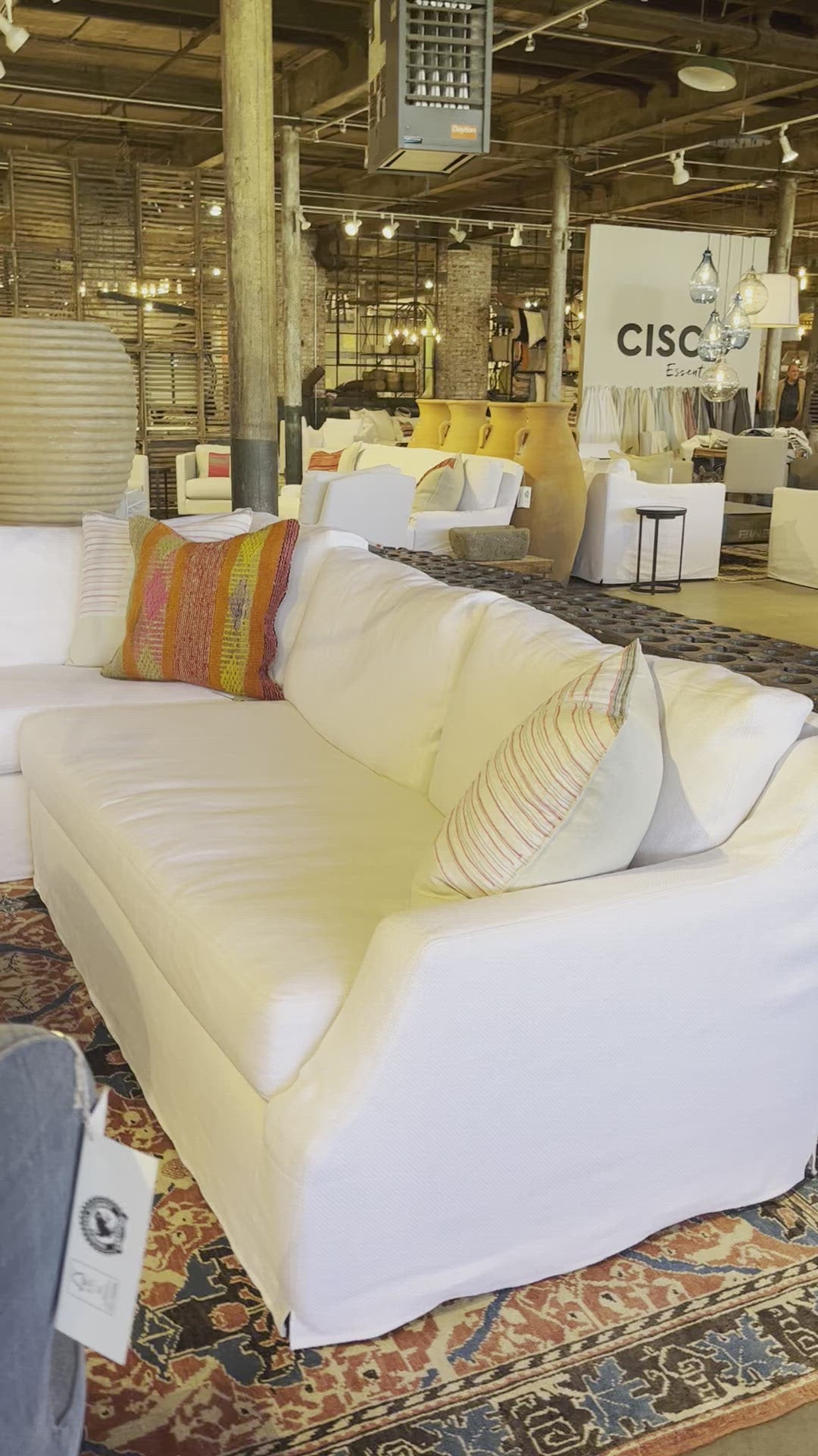 Load video: Bring convenient seating space and smart style to any space in your home with this charming Hayden Deluxe 2 Arm Sectional by Cisco Brothers. With a sophisticated air, the Hayden invites you and your guests to settle down and enjoy. Shown as a Right Arm Facing Sectional. Photographed in Quixote Oatmeal. Amethyst Home provides interior design, new home construction design consulting, vintage area rugs, and lighting in the Nashville metro area.