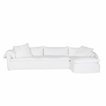 Wind down from a long day in this comfortable, easy-care slipcovered Donato 2pc Sectional by Cisco Brothers. This casual, chic sectional will bring the whole family together for years to come. Photographed in Otis White.   Size: 139"w x 68"d x 32"h Overall Sitting Space: 118"w x 58"d