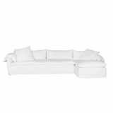 Wind down from a long day in this comfortable, easy-care slipcovered Donato 2pc Sectional by Cisco Brothers. This casual, chic sectional will bring the whole family together for years to come. Photographed in Otis White.   Size: 139"w x 68"d x 32"h Overall Sitting Space: 118"w x 58"d