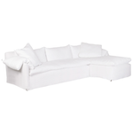 Wind down from a long day in this comfortable, easy-care slipcovered Donato 2pc Sectional by Cisco Brothers. This casual, chic sectional will bring the whole family together for years to come. Photographed in Otis White.   Size: 139"w x 68"d x 32"h Overall Sitting Space: 118"w x 58"d