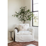 Our slipcovered Donato Slipcovered Chair from Cisco Brothers is one of our dreamiest seats! This photographed version of the chair was made in a beautifully made white denim of 100% cotton. This chair is equal parts casual and chic. A triple washed down feather cushion feels like a cloud with upholstered support beneath!  Overall Size: 36"w x 37"d x 31"h Seat Space: 25"w x 18"d x 16"h Arm Height: 24"h