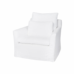 Our slipcovered Donato Slipcovered Chair from Cisco Brothers is one of our dreamiest seats! This photographed version of the chair was made in a beautifully made white denim of 100% cotton. This chair is equal parts casual and chic. A triple washed down feather cushion feels like a cloud with upholstered support beneath!  Overall Size: 36"w x 37"d x 31"h Seat Space: 25"w x 18"d x 16"h Arm Height: 24"h