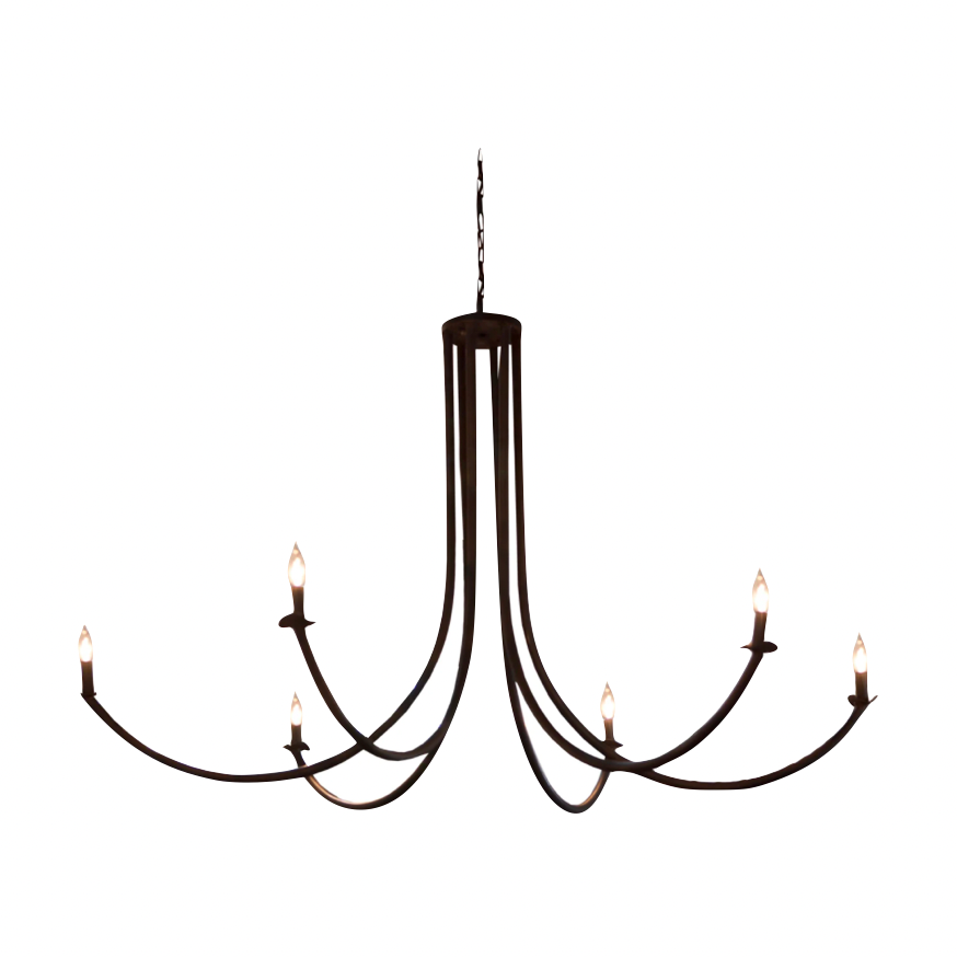 Add unique and modern lighting to a room with this Ramo Chandelier from Cisco Brothers. The curved arms add beautiful sight lines to the fixture and plenty of light.  Overall: 60”dia. 30.5"h Chain Length: 3' Canopy: 6"dia