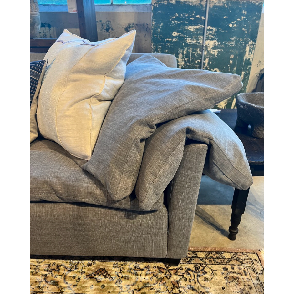 This cozy Donato Sofa from Cisco Brothers is our favorite! As shown slipcovered in Mariet White 100% linen fabric. Amethyst Home provides interior design, new home construction design consulting, vintage area rugs, and lighting in the Monterey metro area.