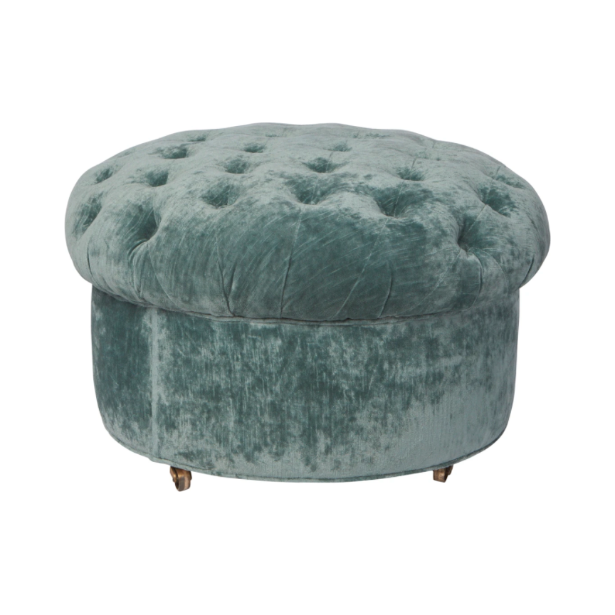We love the versatility of this JD Mandarin Tuffet by Cisco Home. With rolling legs, this can be used as extra seating, a coffee table, or a side table! Amethyst Home provides interior design, new home construction design consulting, vintage area rugs, and lighting in the Scottsdale metro area.