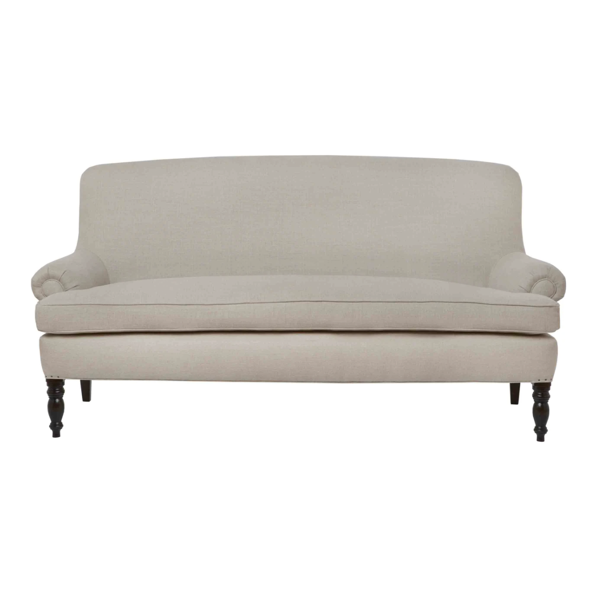This Meadow Sofa - John Derian by Cisco Home features a clean bench seat and rolled arms. A crisp, comfortable piece to add to any living room or den area!   Overall: 70"W x 36"H x 34"D Sitting Space: 57"w x 22"d Seat Height: 20"h Arm Height: 22"h Weight: 125lbs Leg: 10"h