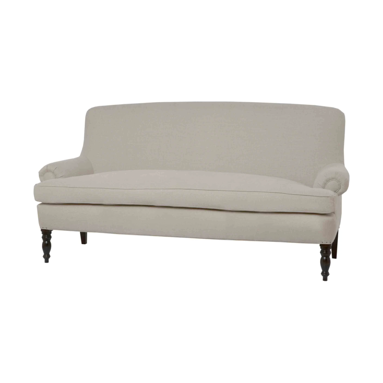 This Meadow Sofa - John Derian by Cisco Home features a clean bench seat and rolled arms. A crisp, comfortable piece to add to any living room or den area!   Overall: 70"W x 36"H x 34"D Sitting Space: 57"w x 22"d Seat Height: 20"h Arm Height: 22"h Weight: 125lbs Leg: 10"h