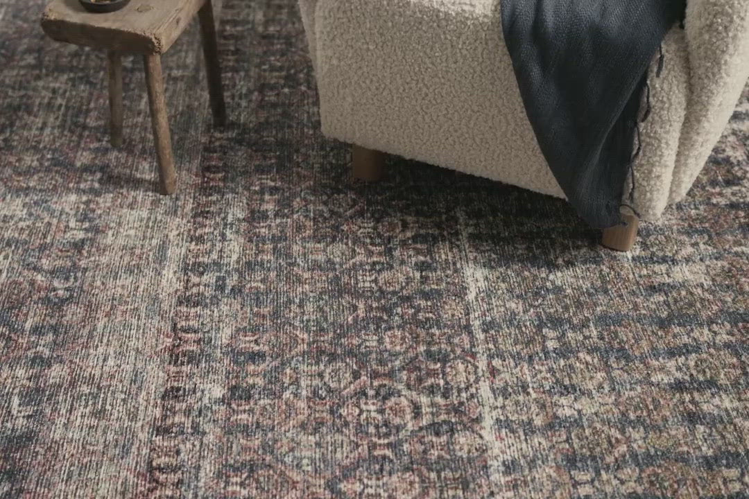 Load video: Touting richly saturated colors and a distressed pattern, the Billie Collection captures the look of a well-worn antique rug at a remarkable value. Reminiscent of one-of-a-kind rugs, this Amber Lewis x Loloi collection features random variations in color that render no two pieces exactly alike, creating up to 30% variance in color.  BIL-02 AL Ocean / Brick