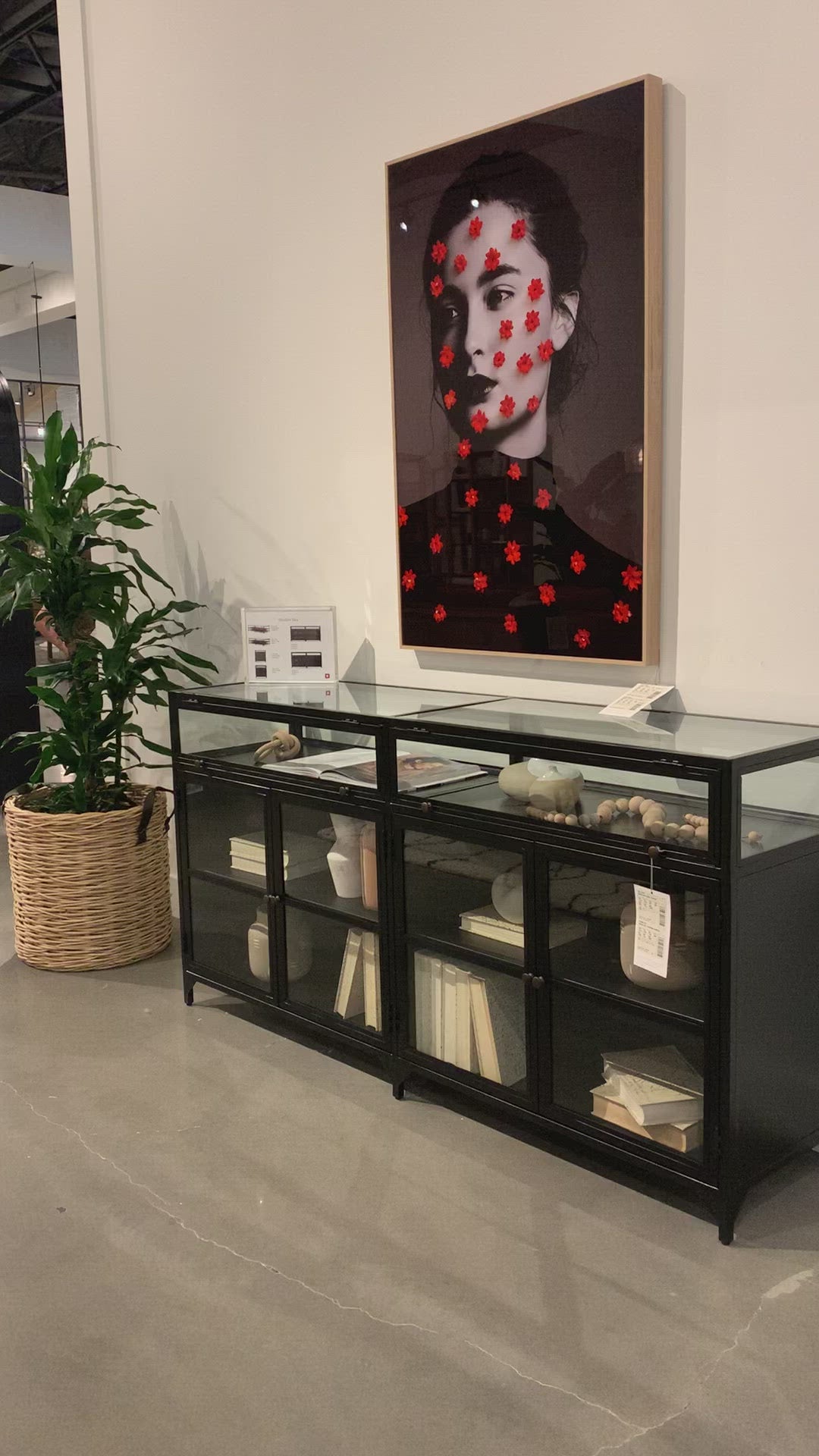 Load video: This Shadow Box Sideboard gives your inner collector a place to play. Store prized possessions behind clear glass fronts, with black-finished metal casing and brass hardware for contrast. Amethyst Home provides interior design, new home construction design consulting, vintage area rugs, and lighting in the Newport Beach metro area.