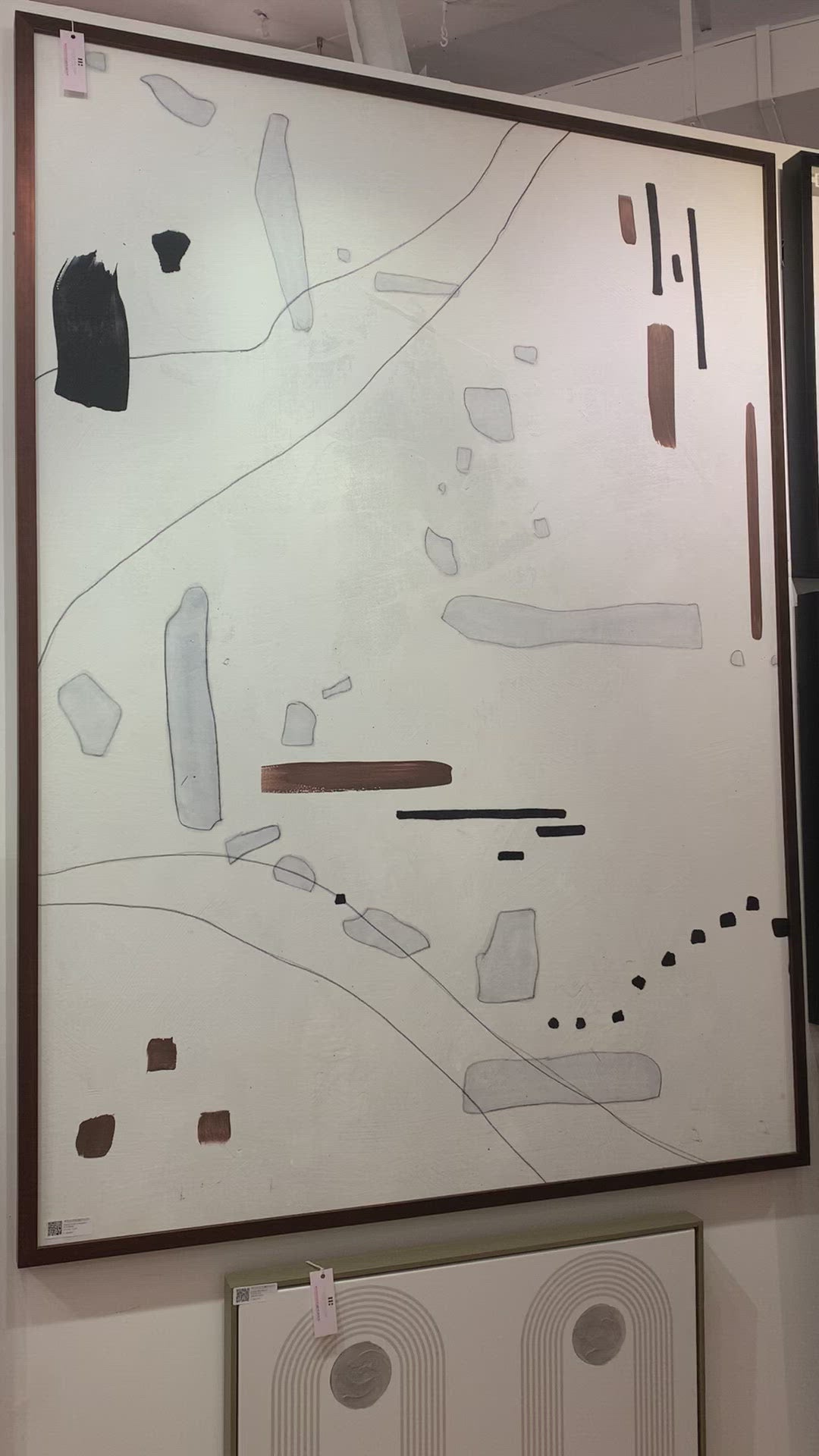 Load video: We love the abstract look of this Neutral Scope Oversized 1 Art. The muted colors bring an elevated look to any entryway, living room, or other space!   Size: 75&quot;w x 53&quot;h Medium: Canvas Specialty: Giclee on Gallery Wrapped Canvas, Artist Enhanced