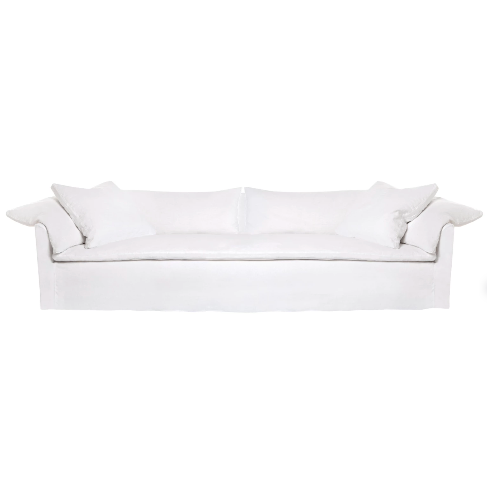This cozy Donato Sofa from Cisco Brothers is our favorite!  As shown slipcovered in Mariet White 100% linen fabric.  97"w x 32"h x 41"d Seat Space: 85"w x 24"d x 16"h