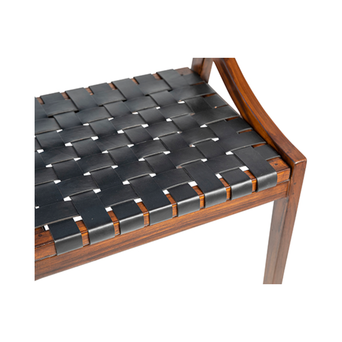 The details are simply amazing on this Camila Dining Chair. Add extra seating with a side chair that's as much a masterpiece of design as it is comfortable.   Teak Frame with Full Grain Leather Weaving Frame in Medium Brown and Black Leather Size: 21"l x 17"d x 33"h