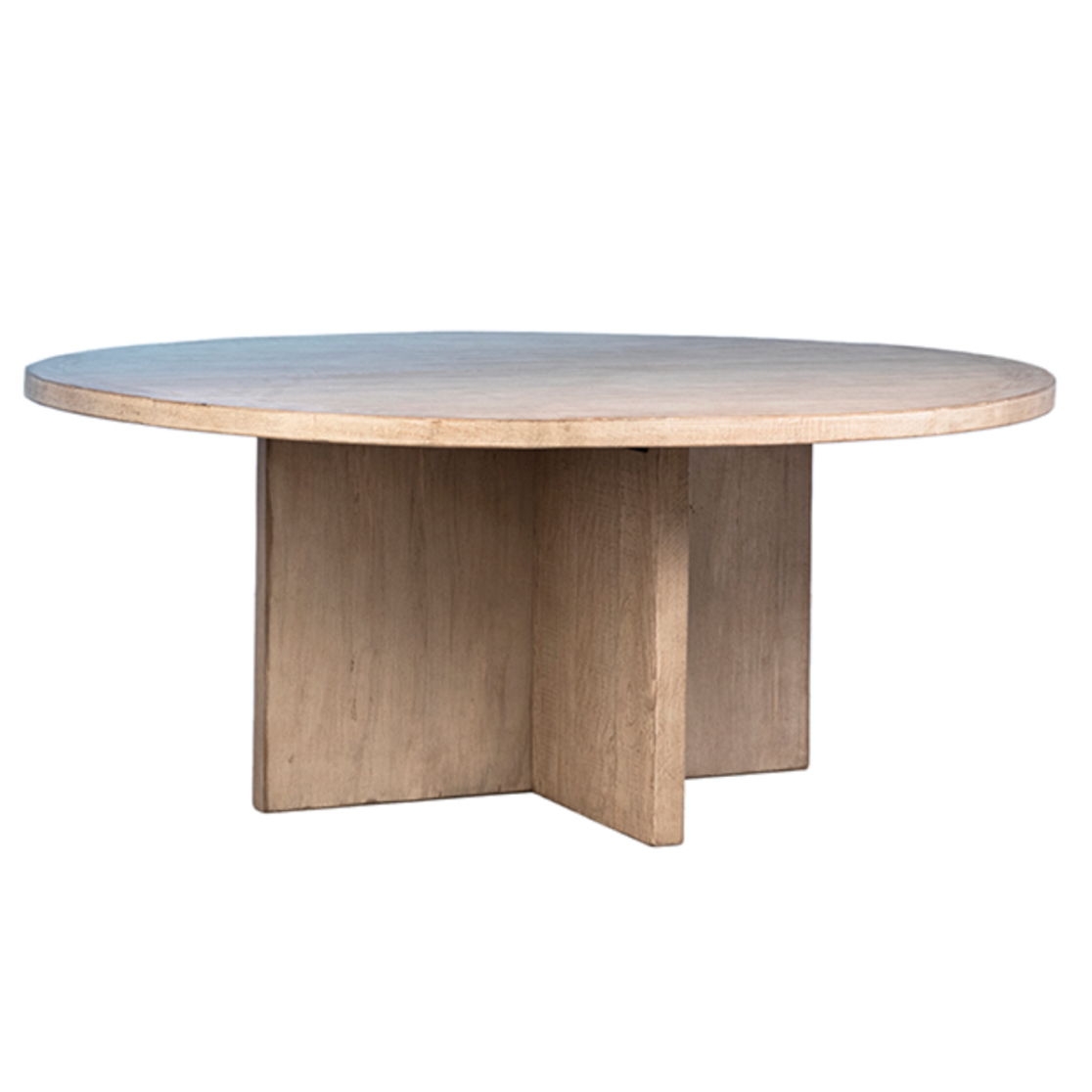 We love the unique base of this Harley Round Dining Table. Made from reclaimed pine with a slight white wash, this brings a rustic appeal to modern spaces.  Reclaimed Pine Natural Sealed Finish with Slight White Wash