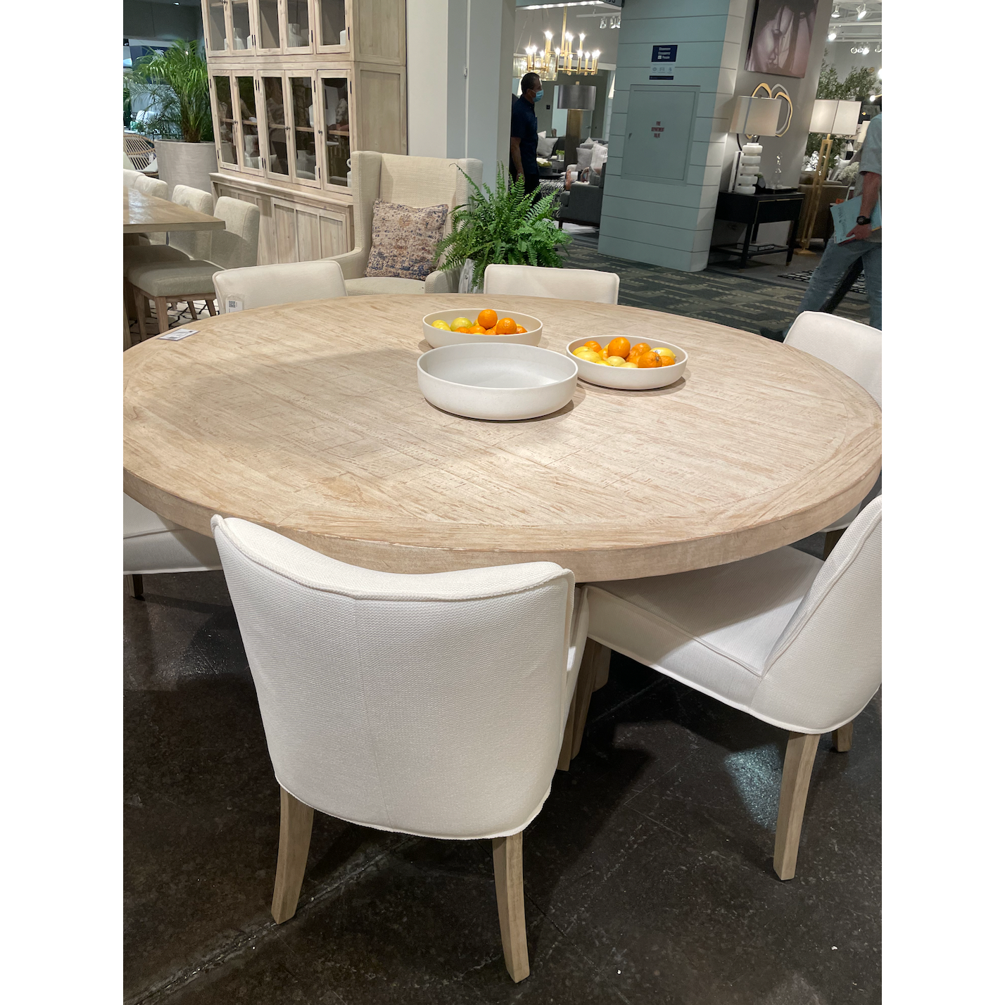 We love the unique base of this Harley Round Dining Table. Made from reclaimed pine with a slight white wash, this brings a rustic appeal to modern spaces.  Reclaimed Pine Natural Sealed Finish with Slight White Wash