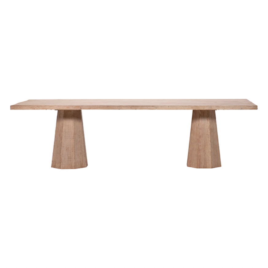 We love the thick, octagonal legs on this Jansen Dining Table. Made from reclaimed pine, this brings an organic element to any dining room or kitchen area.  Reclaimed Pine White Wash