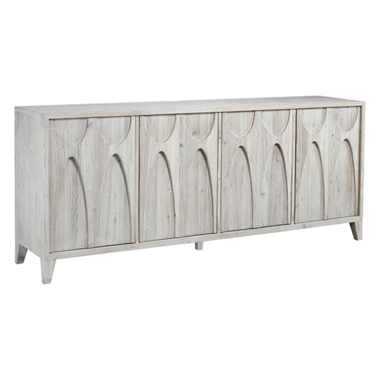 With four doors opening to shelves, this Montes Sideboard brings a beautiful and functional piece to the any dining room, living room, or other area.  Reclaimed White Pine Grey White Water Based Sealed Finish Amethyst Home celebrates natural materials, which often comes with beautiful imperfections. Each piece is made uniquely for you, please expect some variation and character -- we embrace the design approach of Wabi Sabi  Size: 79"l x 18"d x 33"h 