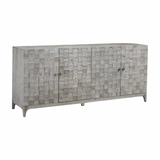 Featuring Rowell 4 Door Sideboard by Dovetail at Amethyst Home. We love the weave pattern found on the doors of the Rowell 4 Door Sideboard. The doors open to three shelves -- the ultimate storage for all your extra dishes and heirlooms.
Amethyst Home celebrates natural materials, which often comes with beautiful imperfections. Each piece is made uniquel.  Amethyst Home provides interior design, new home construction design consulting, vintage area rugs, and lighting in the Los Angeles metro area.