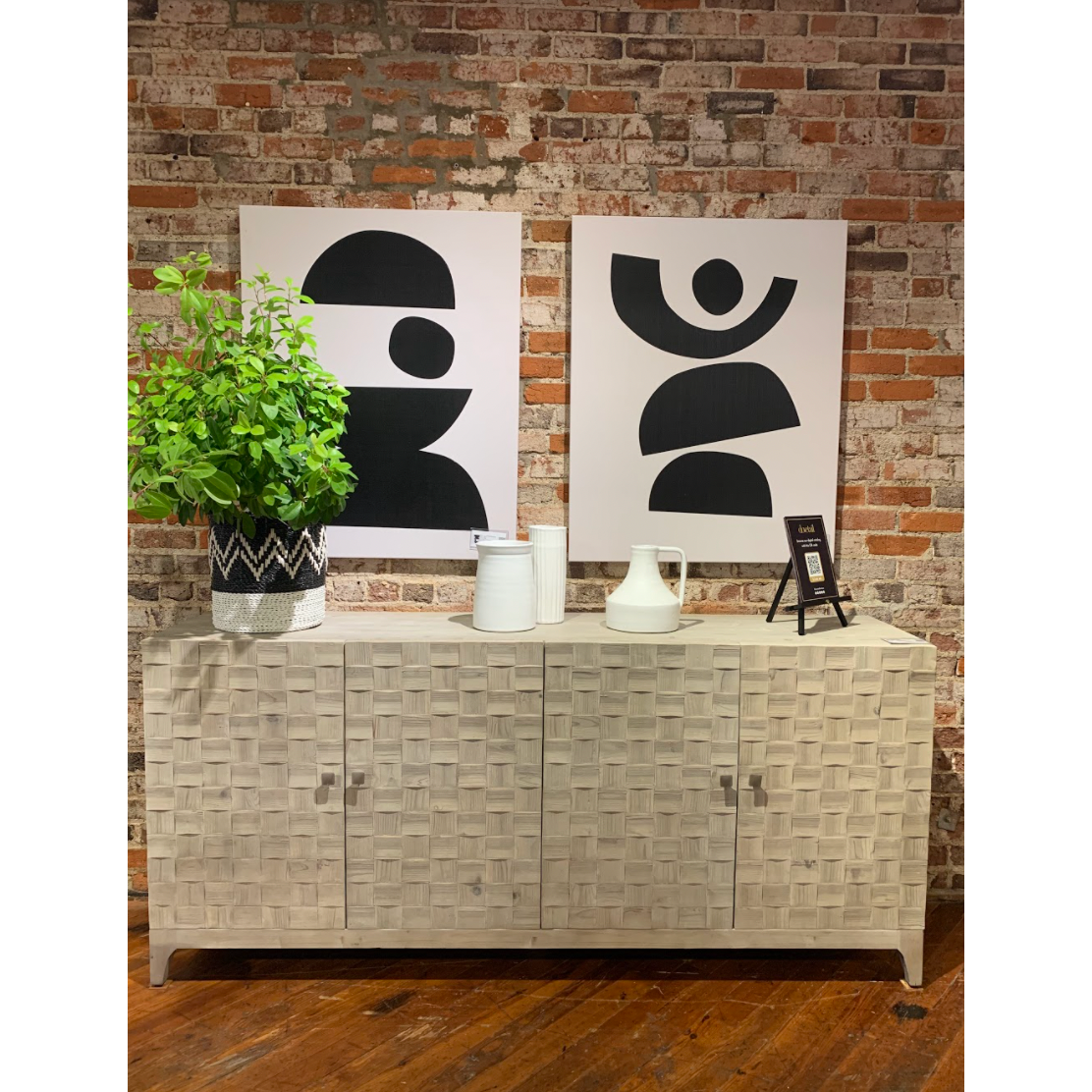 Featuring Rowell 4 Door Sideboard by Dovetail at Amethyst Home. We love the weave pattern found on the doors of the Rowell 4 Door Sideboard. The doors open to three shelves -- the ultimate storage for all your extra dishes and heirlooms.
Amethyst Home celebrates natural materials, which often comes with beautiful imperfections. Each piece is made uniquely for .  Amethyst Home provides interior design, new home construction design consulting, vintage area rugs, and lighting in the Omaha metro area.
