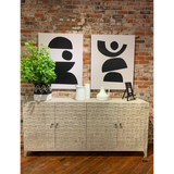 Featuring Rowell 4 Door Sideboard by Dovetail at Amethyst Home. We love the weave pattern found on the doors of the Rowell 4 Door Sideboard. The doors open to three shelves -- the ultimate storage for all your extra dishes and heirlooms.
Amethyst Home celebrates natural materials, which often comes with beautiful imperfections. Each piece is made uniquely for .  Amethyst Home provides interior design, new home construction design consulting, vintage area rugs, and lighting in the Omaha metro area.