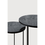 Featuring a heavy aged mirror surface, this Charcoal Nesting Side Table Set brings a unique look to any space. Place beside the sofa, sitting next to your bed, or as a complementary piece to a work of art, its adaptability offers many possibilities.  Dimensions: 22.5"w x 22.5"d x 27.5"h   Material: Mirror