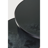 Featuring a heavy aged mirror surface, this Charcoal Nesting Side Table Set brings a unique look to any space. Place beside the sofa, sitting next to your bed, or as a complementary piece to a work of art, its adaptability offers many possibilities.  Dimensions: 22.5"w x 22.5"d x 27.5"h   Material: Mirror
