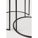 Featuring a heavy aged mirror surface, this Charcoal Nesting Side Table Set brings a unique look to any space. Place beside the sofa, sitting next to your bed, or as a complementary piece to a work of art, its adaptability offers many possibilities.  Dimensions: 22.5"w x 22.5"d x 27.5"h   Material: Mirror