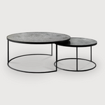 Featuring Nesting Coffee Table Set - Clear by Ethnicraft at Amethyst Home. Featuring a heavy aged mirror surface, this Nesting Coffee Table Set - Clear brings a vintage look with a modern twist to any living room or lounge area. 
Dimensions: 36.5"w x 36.5"d x 16.5"h Weight: 58 lbs
Material: Mirror
For regular dusting use a dry cloth. For cleaning or in case of.  Amethyst Home provides interior design, new home construction design consulting, vintage area rugs, and lighting in the Omaha metro area.