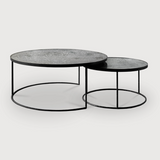 Featuring Nesting Coffee Table Set - Clear by Ethnicraft at Amethyst Home. Featuring a heavy aged mirror surface, this Nesting Coffee Table Set - Clear brings a vintage look with a modern twist to any living room or lounge area. 
Dimensions: 36.5"w x 36.5"d x 16.5"h Weight: 58 lbs
Material: Mirror
For regular dusting use a dry cloth. For cleaning or in case of.  Amethyst Home provides interior design, new home construction design consulting, vintage area rugs, and lighting in the Omaha metro area.