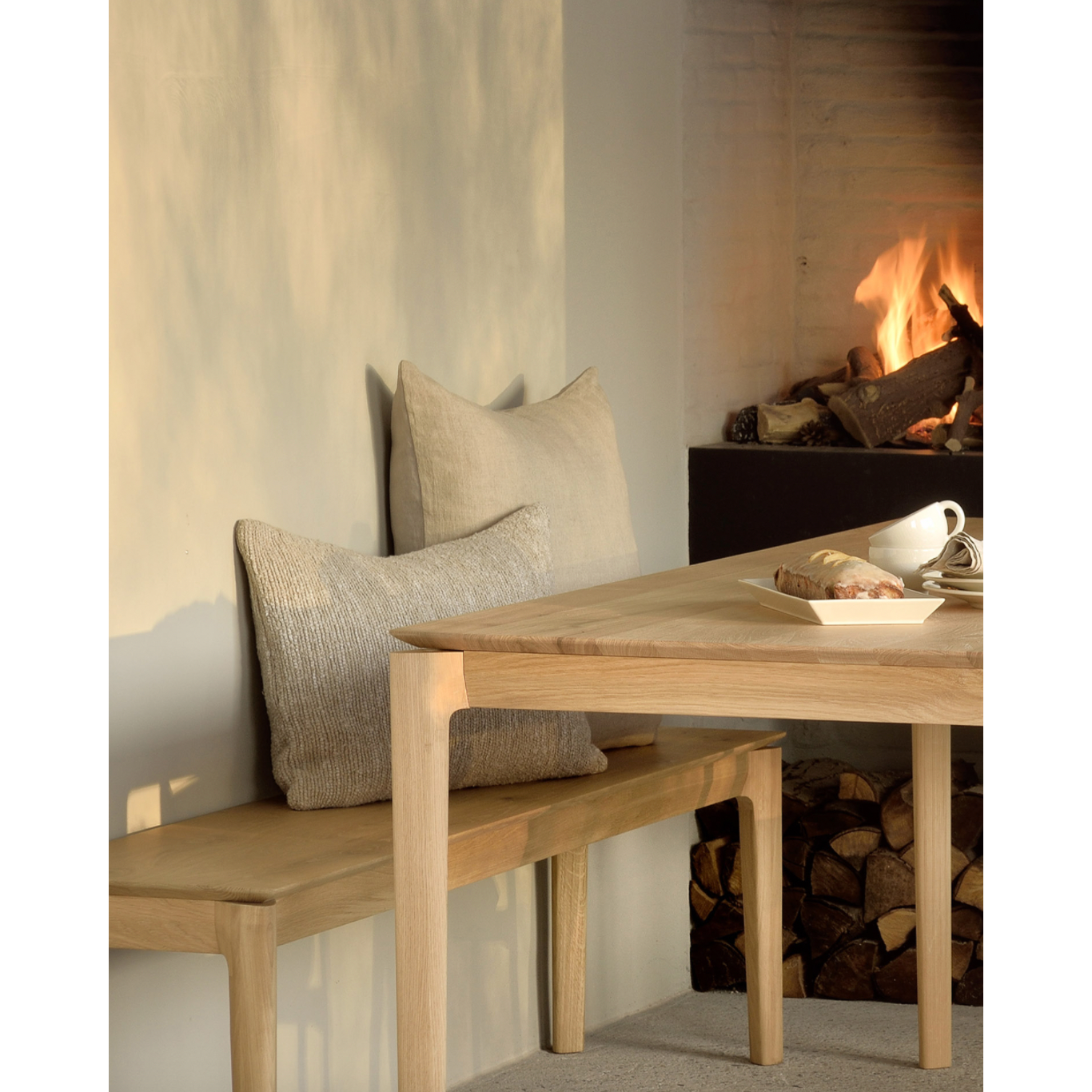 This Oak Bok Bench features an airy shape with rock-solid construction,  making this piece a timeless and remarkable design to enjoy for years to come. Pair with a dining table or stand-alone against a wall, hallway, or end of the bed!  Material: Oak Finish: Oiled