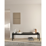 Featuring Oak Bok Bench - Black by Ethnicraft at Amethyst Home. This Oak Bok Bench - Black features an airy shape with rock-solid construction,  making this piece a timeless and remarkable design to enjoy for years to come. Pair with a dining table or stand-alone against a wall, hallway, or end of the bed! 
49.5" Dimensions: 50"w x 14"d x 18.5"h Weight: 31.  Amethyst Home provides interior design, new home construction design consulting, vintage area rugs, and lighting in the San Diego metro area.
