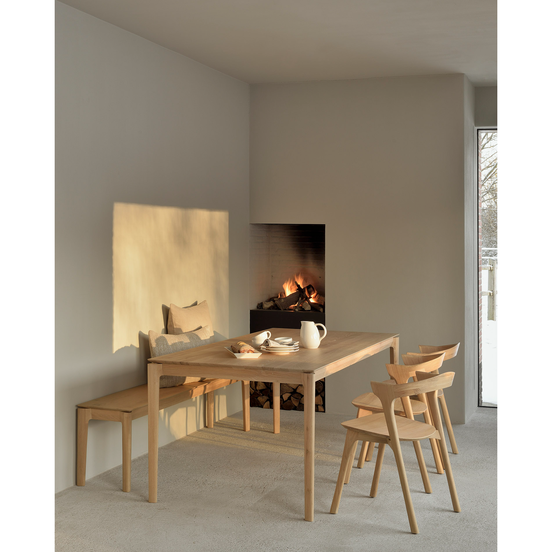 This Oak Bok Dining Chair features an airy shape with rock-solid construction, making this piece a timeless and remarkable design to enjoy for years to come. Pair with a dining table or stand-alone against a wall, hallway, or end of the bed! Designed by Alain can Havre Dimensions: 20"w x 21.5"d x 30"h Weight: 20 lbs Seat Height: 18" Material: Oak, 100% solid wood Finish: Oiled