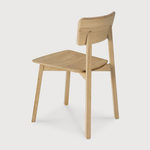 The Casale chair boasts straight lines that form a smooth, delicate shape and effortless design that makes this graceful chair perfect for almost any style dining room or kitchen!   Dimensions: 18"w x 20.5"d x 31.5"h  Weight: 13 lbs  Seat Height: 18"  Material: Oak, 100% solid wood Finish Options: Oiled or Varnished Select Varnished for extra protection. 