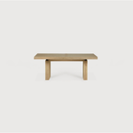 We love the solid look and pure lines of this Oak Double Extendable Dining Table.   Although the table looks heavy, it can very easily be extended single-handedly. It takes a few steps and no more than seconds to make space for whatever will be happening next in your home!  Material: Oak, 100% Solid Wood Finish: Oak  