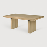 We love the solid look and pure lines of this Oak Double Extendable Dining Table.   Although the table looks heavy, it can very easily be extended single-handedly. It takes a few steps and no more than seconds to make space for whatever will be happening next in your home!  Material: Oak, 100% Solid Wood Finish: Oak  