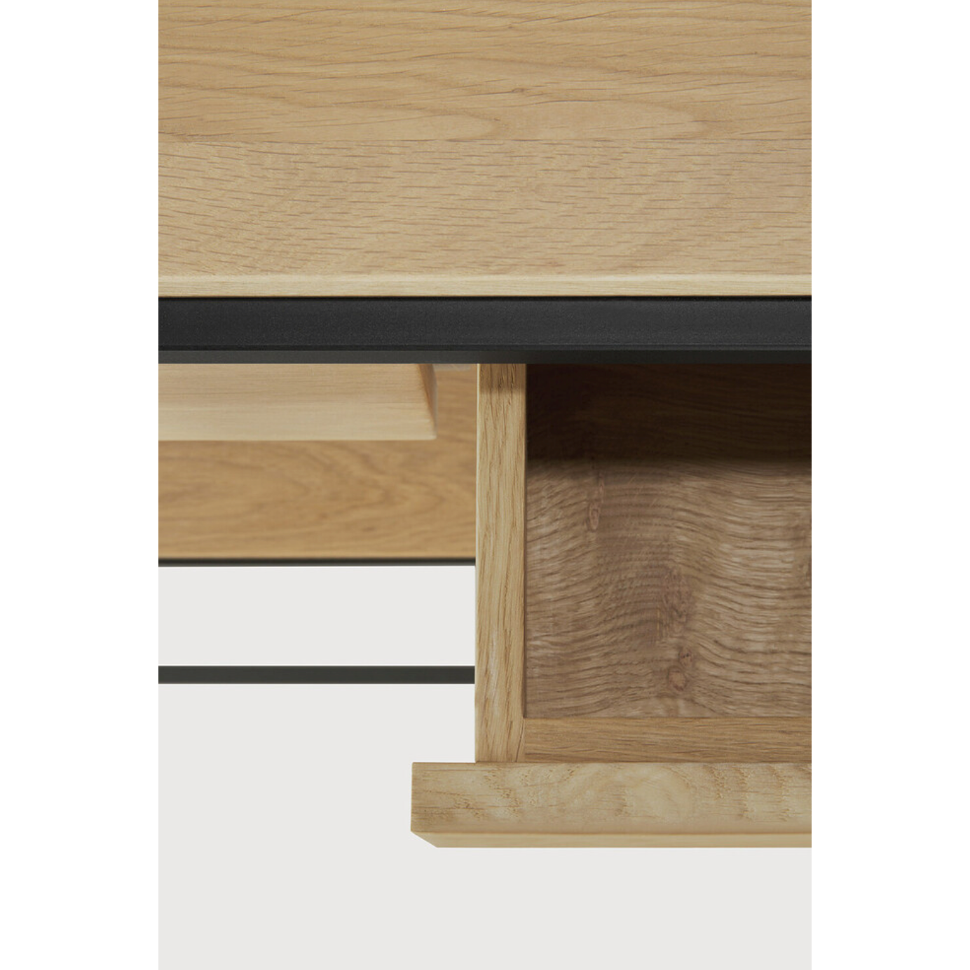 Balance and function come together in the Monolit console table. This simple, sleek table includes storage and we LOVE hidden storage! Dress up your living room or office with a piece that is both functional and stylish!  Dimensions: 48.5"w x 16"d x 33.5"h  Weight: 77 lbs  Material: Oak, 100% solid wood Finish: Oiled