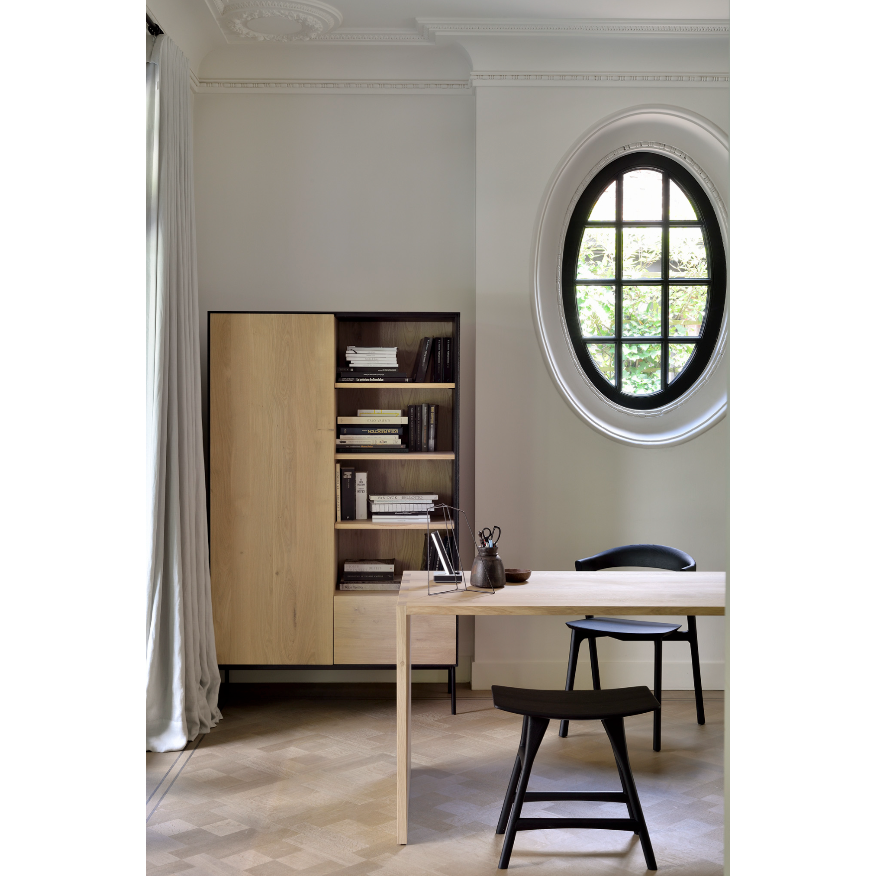 We love the versatility of this Oak Osso Stool. This offers comfortable seating in your dining room, by itself near a sofa, or use for styling purposes in your bedroom!  Dimensions: 20"w x 13"d x 19"h  Seat Height: 18"  Material: Oak Finish: Varnished