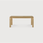 Featuring Oak Slice Dining Table by Ethnicraft at Amethyst Home. A seemingly simple and straightforward piece, the Oak Slice Dining Table features subtle corner details that add playful sophistication to the functional piece. A piece to gather your family and friends around for years to come. 
Material: Oak, 100% Solid WoodFinish: Oil
Dimensions 63": 63"w x 3.  Amethyst Home provides interior design, new home construction design consulting, vintage area rugs, and lighting in the Dallas metro area.