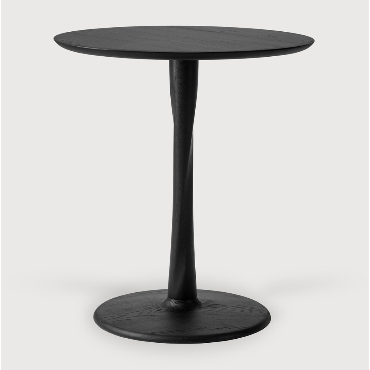 We love the modern, sleek look of this Oak Torsion 28" Dining Table - Black. The varnish finish gives more depth, with the rougher surface highlighting the grain of the wood.  Dimensions: 28"w x 28"d x 30"h  Material: Oak  Finish: Varnished