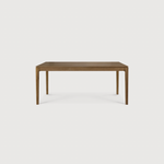 This Oak Bok Extendable Dining Table is perfect for families who want extra space when their kids, extended family, or guests come to celebrate! Its airy shape yet rock solid construction make this piece a timeless and remarkable design to enjoy for years to come.  Material: Oak, 100% Solid Wood Finish: Oiled