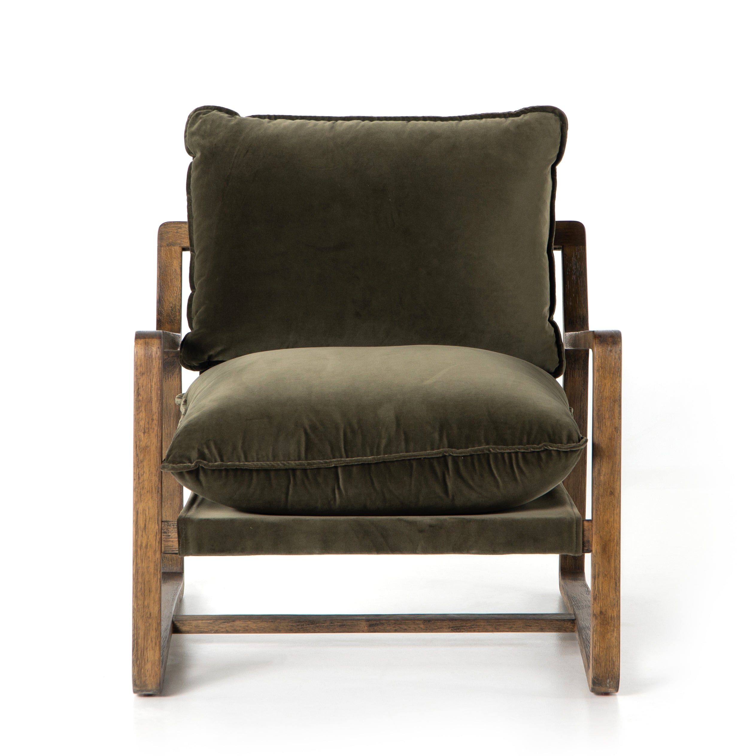 This Ace Chair in Olive Green has a comfortable, cushy seat for the perfect place to curl up with a good book. A hand-shaped oak frame supports deep, low-style seating covered in soft, olive-colored cotton - sure to elevate the look of any living room or office. Amethyst Home provides interior design, new home construction design consulting, vintage area rugs, and lighting in the Scottsdale metro area.