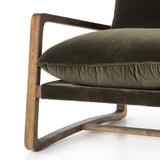 Featuring Ace Olive Green Chair by Four Hands at Amethyst Home. This Ace Chair in Olive Green has a comfortable, cushy seat for the perfect place to curl up with a good book. A hand-shaped oak frame supports deep, low-style seating covered in soft, olive-colored cotton - sure to elevate the look of any living room or office. 
Overall Dimensions: 30"W x 37. Amethyst Home provides interior design, new home construction design consulting, vintage area rugs, and lighting in the Kansas City metro area.