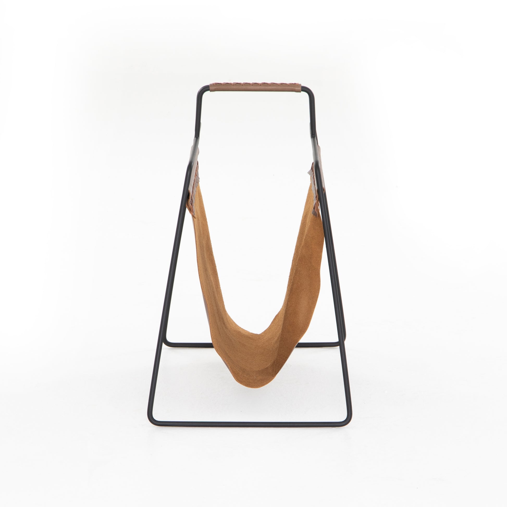 We love the cross-stitching details on this patina brown, top grain leather Aesop Magazing Rack. A gorgeous piece to place all your favorite magazines or important papers in, while also bringing a stylish mid-century vibe to your office or other space.  Overall Dimensions: 18.50"w x 11.75"d x 19.00"h Materials: Top Grain Leather, Iron Colors: Patina Brown, Smooth Jet Black