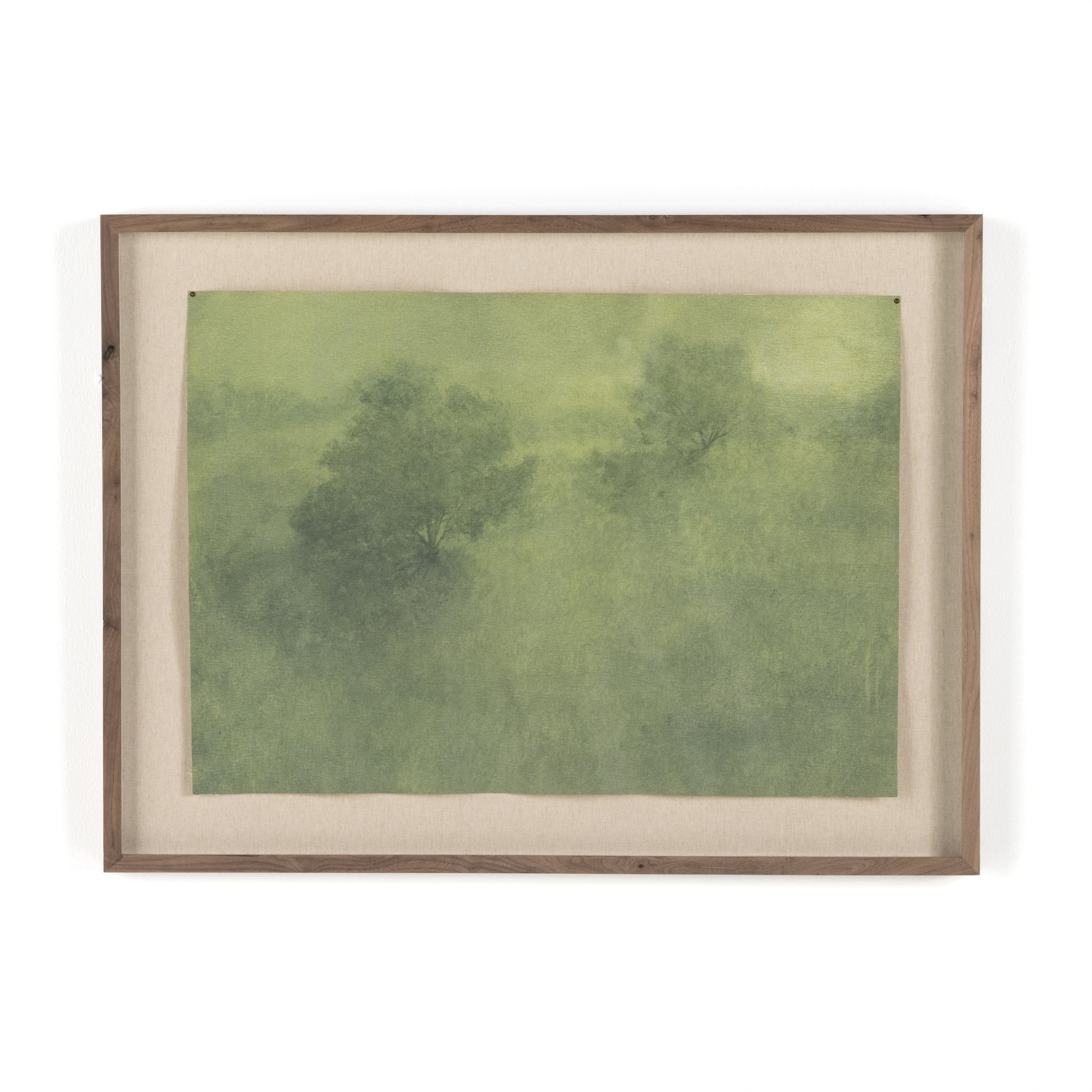 Inspired by the Texas Hill Country, Austin-based artist and registered nurse Aileen Fitzgerald paints atmospheric landscapes reminiscent of early Impressionism with a heavy emphasis on light. This After the Rain Art features a loose canvas pinned within a rustic walnut frame for a museum-quality look.   This item is made to order in Austin, Texas and will be ready to ship within one week.   Overall Dimensions: 40.00"w x 2.50"d x 30.00"h