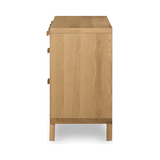 Featuring Allegra 8 Drawer Dresser - Natural Cane by Four Hands at Amethyst Home. This Allegra 8 Drawer Dresser - Natural Cane is made of a gorgeous, honey-finished oak. With eight spacious drawers and wood-backed cane paneling, the soft, neutral look brings to life to any bedroom. 
Overall Dimensions: 61"W x 18"L x 33"H
Colors: Honey Oak Veneer, Light Na.  Amethyst Home provides interior design, new home construction design consulting, vintage area rugs, and lighting in the Scottsdale metro area.