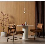 Featuring Belle Round Dining Table - Cream Marble by Four Hands at Amethyst Home. Simply sophisticated with this Belle Round Dining Table - Cream Marble. This bistro-style table inspired by 1970s Italian design features an ivory-finished iron base and supports a rounded tabletop of cream-colored solid marble for a fresh, monochromatic look that pairs with .  Amethyst Home provides interior design, new home construction design consulting, vintage area rugs, and lighting in the San Diego metro area.