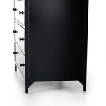 Sleek and industrial-inspired, this Belmont 8 Drawer Tall Dresser has black iron that forms a tall, spacious eight-drawers dresser. The brass knobs bring a cool contrast to any bedroom.   Overall Dimensions: 35.50"w x 19.75"d x 48.00"h  Colors: Black Materials: Iron