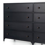 Featuring Belmont Black 8 Drawer Metal Dresser by Four Hands at Amethyst Home. The brass knobs on this Belmont Black 8 Drawer Metal Dress give it a classy, antique look while also being the perfect vessel to store your clothes
Overall Dimensions: 70"W x 18.50"L x 38.50"HColors: BlackMaterials: IronWeight: 321.87 lbVolume: 43.3 cu ft.  Amethyst Home provides interior design, new home construction design consulting, vintage area rugs, and lighting in the Dallas metro area.