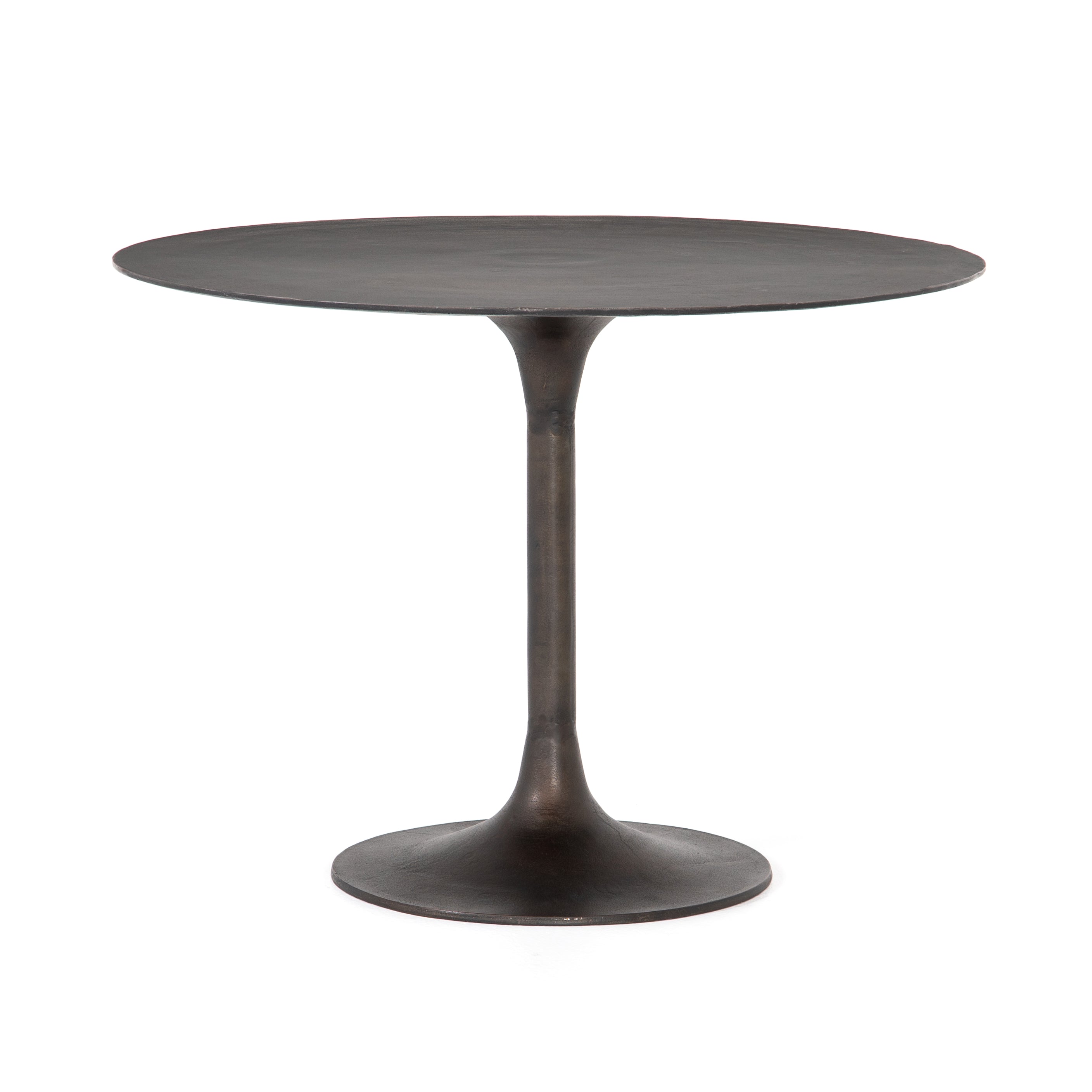 Classic tulip shaping in textural cast-aluminum makes for a modern Simone Antique Rust Bistro Table. Finished in antique rust to bring out alluring highs and lows. Amethyst Home provides interior design, new home construction design consulting, vintage area rugs, and lighting in the Houston metro area.
