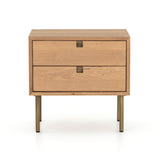 Featuring Carlisle Nightstand by Four Hands at Amethyst Home. The Carlisle Nightstands adds a natural, danish feel to any space. A simple minimalist look without sacrificing storage for all your bedside needs. We love the clean lines of this piece with the modern legs. 
Overall Dimensions: 24"W x 18"L x 23"HColors: Satin Brass, Natural OakMaterials: Iron, Soli.  Amethyst Home provides interior design, new home construction design consulting, vintage area rugs, and lighting in the Miami metro area.